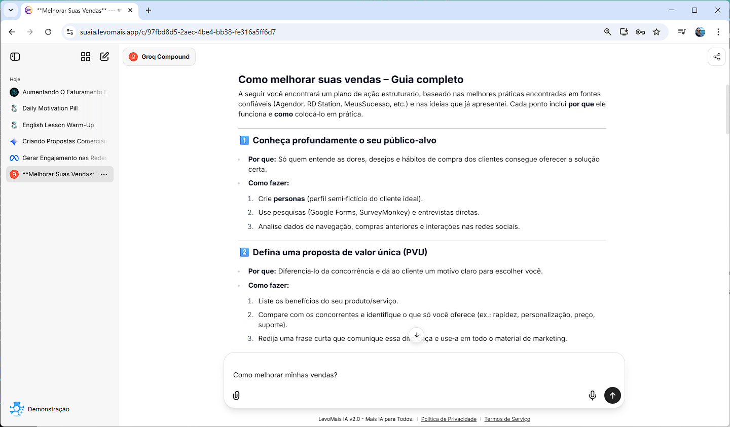 LevoMais IA - experiência do usuário
